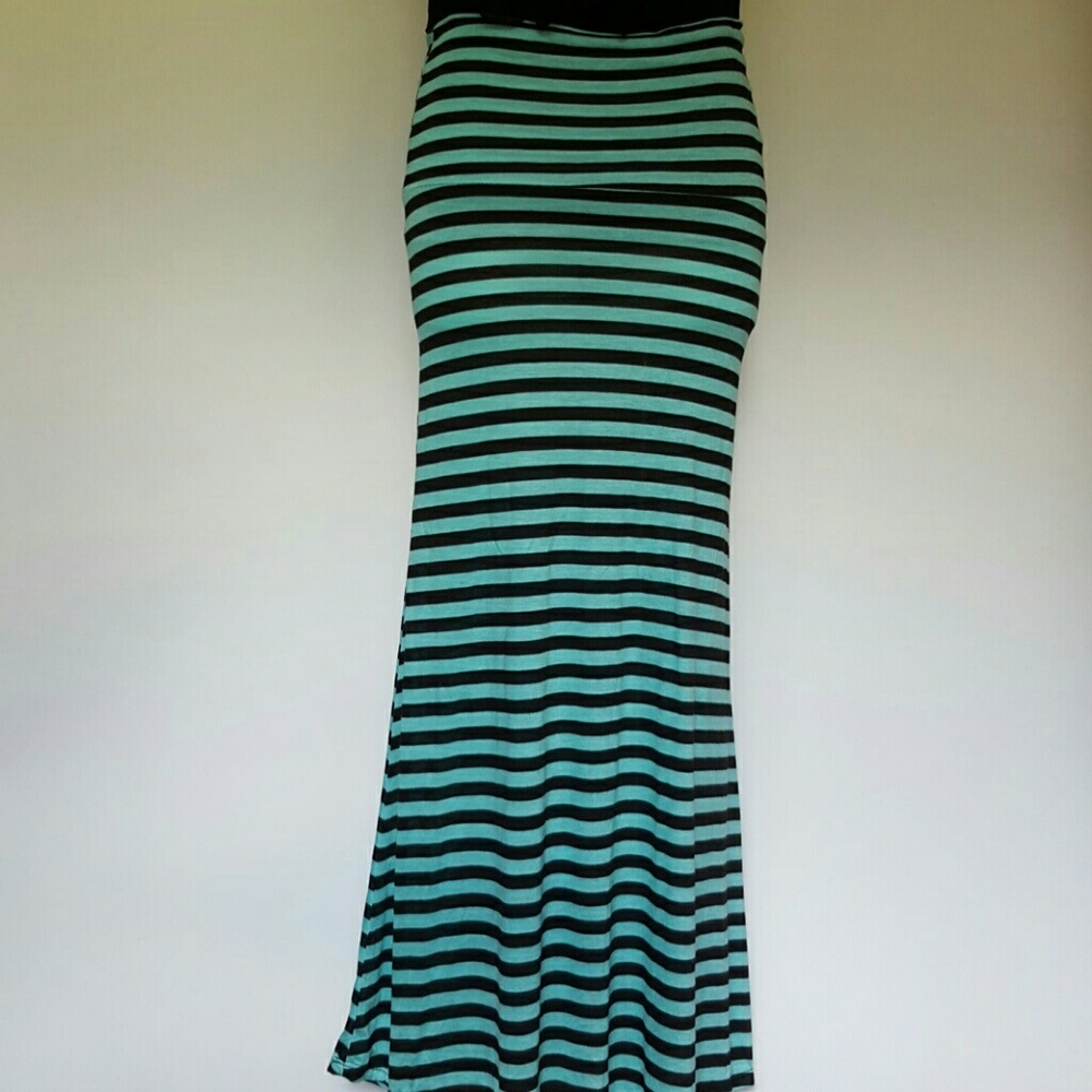 Hot Luxx Black / Teal Striped Maxi Skirt, Long Skirt